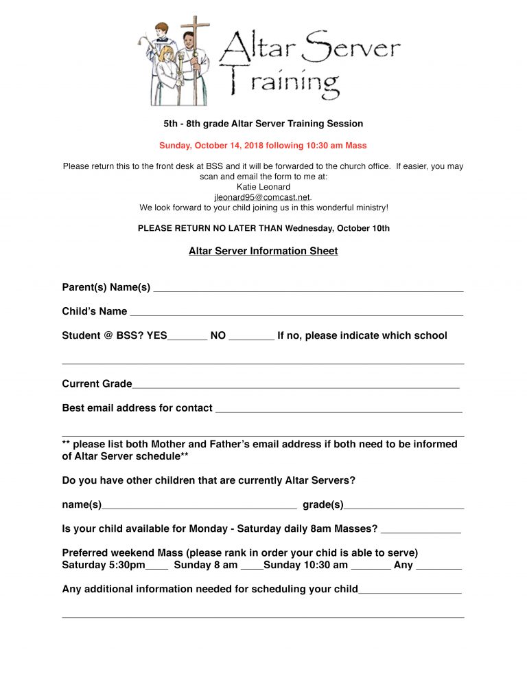 Reminder Altar Server Training Oct Th Blessed Sacrament Catholic