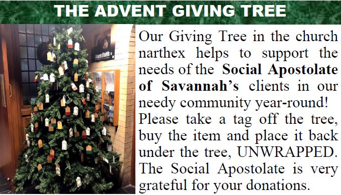 It's not too late to give!   Stop by the Narthex and pick up a giving tag from our Advent Giving Tree.  'Tis the Season! 