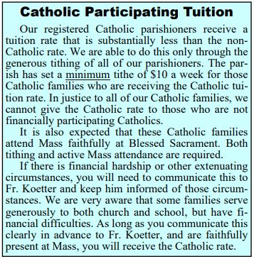 Participating Catholic guidelines for tuition assistance. 